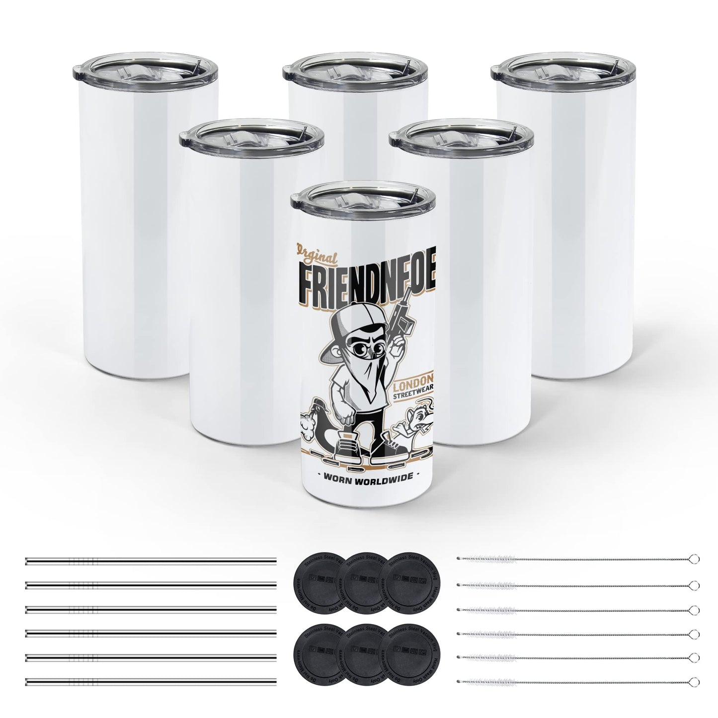 AGH 6 Pack 22 oz White Sublimation Tumblers with Metal Straw, Stainless Steel Double Wall Insulated Straight Fatty Cups Blank with Splash Lid