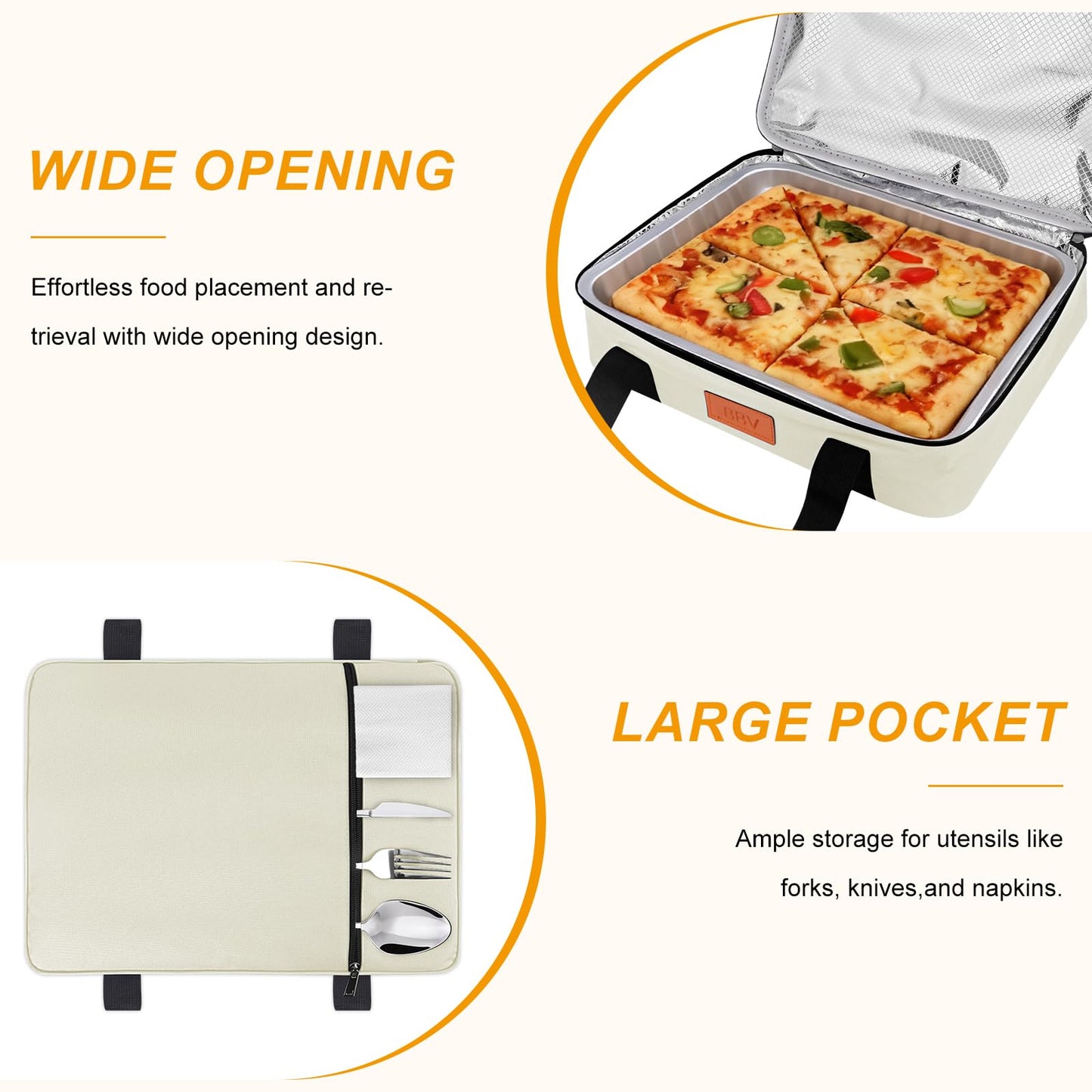 BBV Insulated Casserole Carrier for Hot or Cold Food, Food Warmer Bag Fits 9"x13" Baking Dish, Durable Nylon Leak Proof Food Containers for Travel, Potluck, Parties, Picnic, Cookouts (Beige)