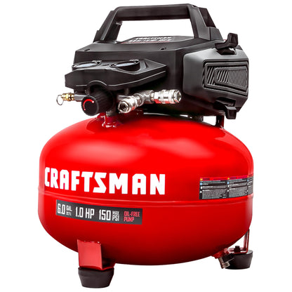 Craftsman Air Compressors 6 Gallon Portable Pancake Air Compressor,Oil Free Max 150 Psi 1.0HP 2.6 CFM@90PSI Electric Air Compressor Shop Air Compressor, CMXECXA02106410