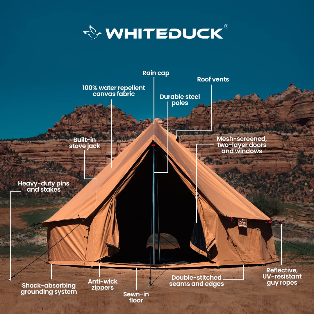 WHITEDUCK Regatta Canvas Bell Tent - w/StoveJack, Waterproof, 4 Season Luxury Camping and Glamping Yurt Tent Outdoor (16.5' (5M), Water Repellent, Sandstone Beige)