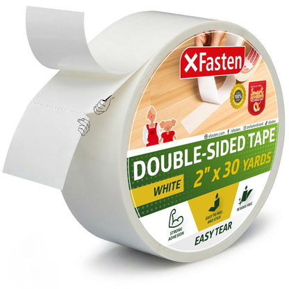 XFasten Tear-by-Hand Double Sided Tape, 2-inch by 30-Yard, Easy Tear for DIY Crafts, Woodworking and Carpet Installation