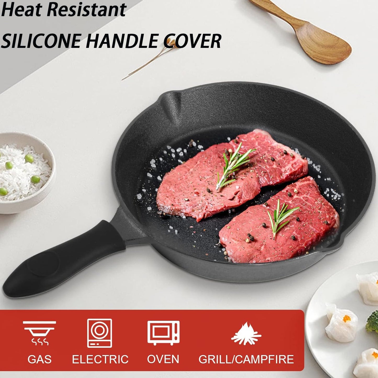 rincentd Pre-Seasoned Cast Iron Skillet Set - 3 Piece Frying Pan With Heat-Resistant Handles (6, 8, 10 Inch) for Frying, Saute, Pizza, Oven Safe (Black)