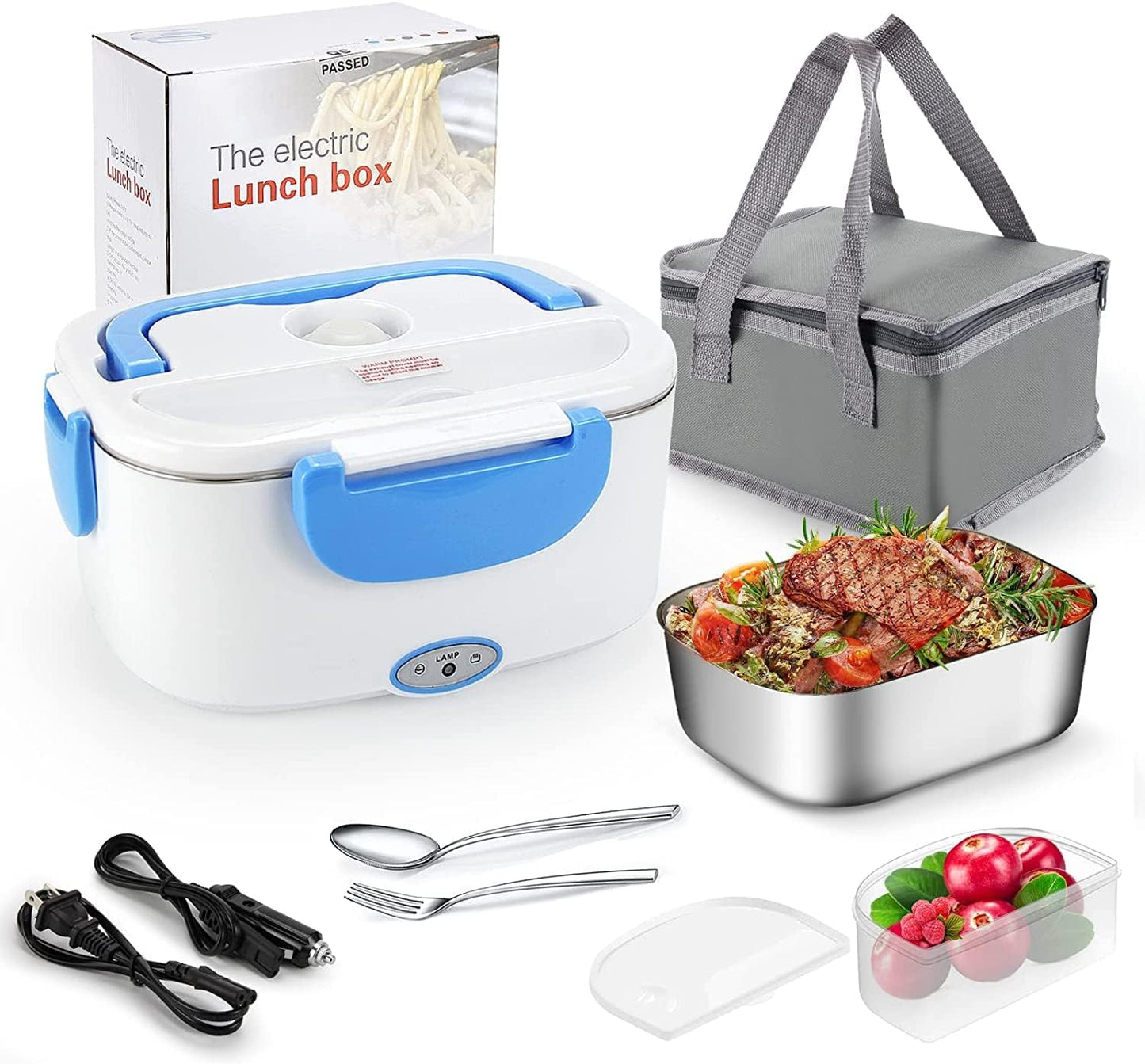 FVW Electric Lunch Box Food Warmer 2 in 1, Portable Heater for Car and Home, Leak Proof, 1.5 L Removable Stainless