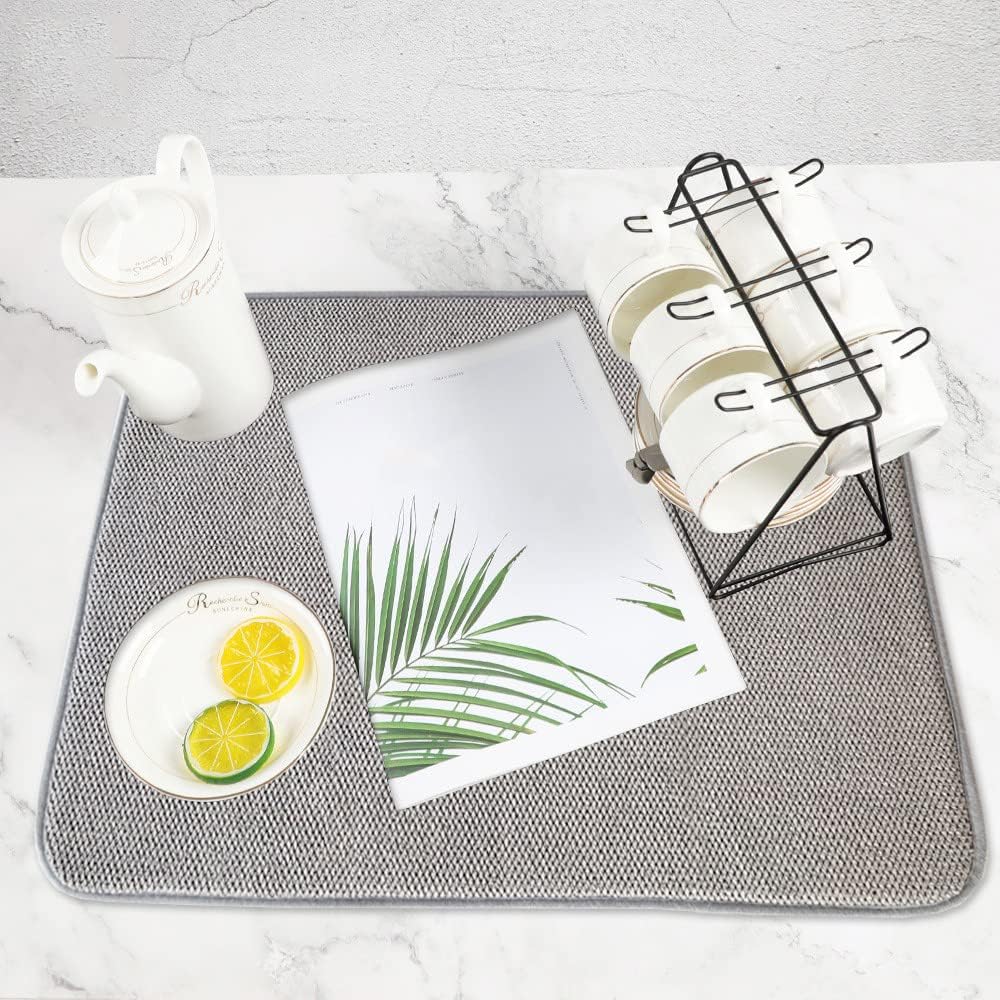 2Pack Large Dish Drying Mat for Kitchen Counter, 24 x 17 Inch Microfiber Absorbent Dish Drying Pad, Large Size Dishes