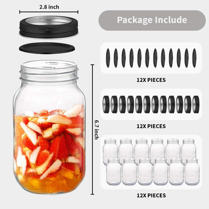 novelinks 32 OZ Clear Plastic Mason Jars with Airtight Lids - 12 PACK Plastic Jars for Kitchen & Household Storage