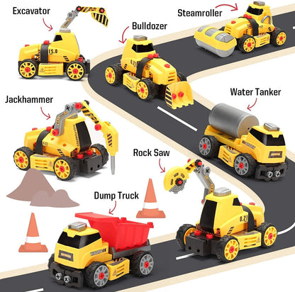 MOBIUS Toys 7-in-1 Take-Apart Truck Construction Set – STEM Building Toy w/Drill, Lights & Sounds – Buildable Dump Truck, Excavator & More - Educational Engineering Toy for Kids Ages 3–8