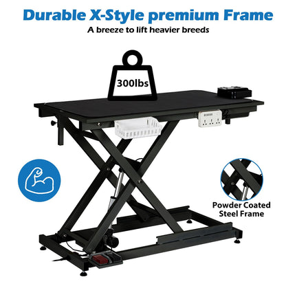 50 in Dog Grooming Table, Electric Hydraulic Grooming Table with Aluminium Overhead Arm, Anti Slip Tabletop, 6 USB Ports for Large Dogs At Home and Salon, Maximum Capacity Up to 300 LB, Black