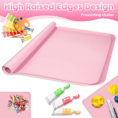 Large Silicone Mat for Crafts, 24"X19.7" Art Mat with Raised Edges for Clay, Resin, Slime, Jewelry-Making Table Protection Heat-Resistant Paint Mats, pink