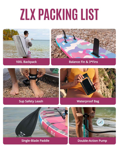ZLX 11'6"x35" Ultra Wide Inflatable Stand Up Paddle Board | Stable Non-Slip Deck Pad, Unique Fin System, Premium SUP Accessories & Backpack - Upgraded Pump for Adults, All Skill Levels