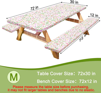HobbLab Rv,72in,Pink Picnic Table Cover with Bench Covers Portable Table Cloth Built-in Storage Pocket Fitted