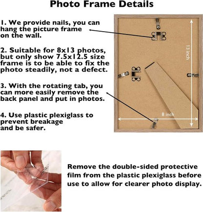JCJMY 8x13 Rustic Brown Picture Frame - Versatile Wall & Tabletop Display with Shatter-Resistant Plexiglass