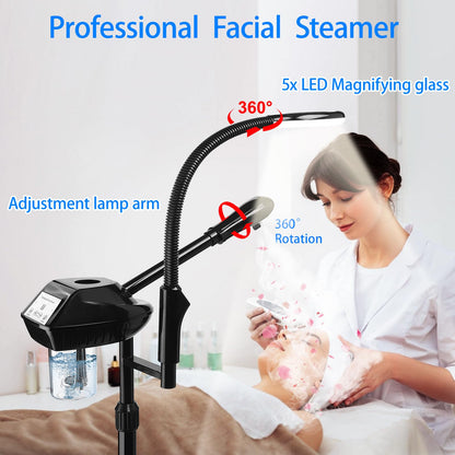 Professional Facial Steamer on Wheels, Facial Steamer for Facial Deep Cleaning, Facial Humidifier for Spa, Adjustable Height for Spa, Salon and at Home Use