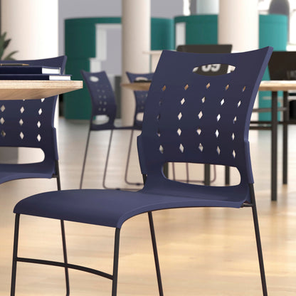Flash Furniture HERCULES Series 881 lb. Capacity Navy Sled Base Stack Chairs with Air-Vent Back, Set of 5