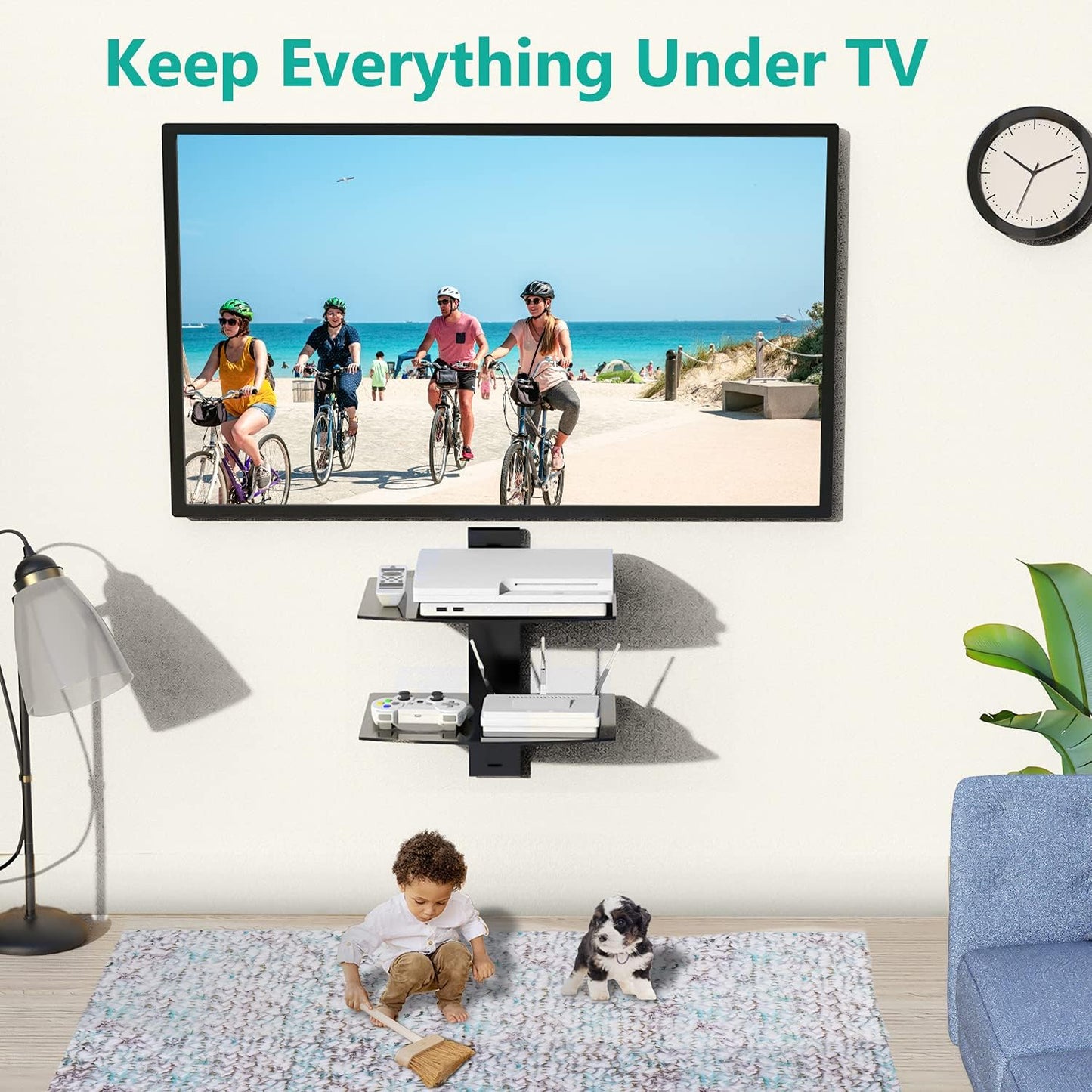 2 17.6lbs (CS202B), 2-Shelf, WALI Floating TV Shelf, Tier Glass Projector Shelf for DVD Players, Routers, Game