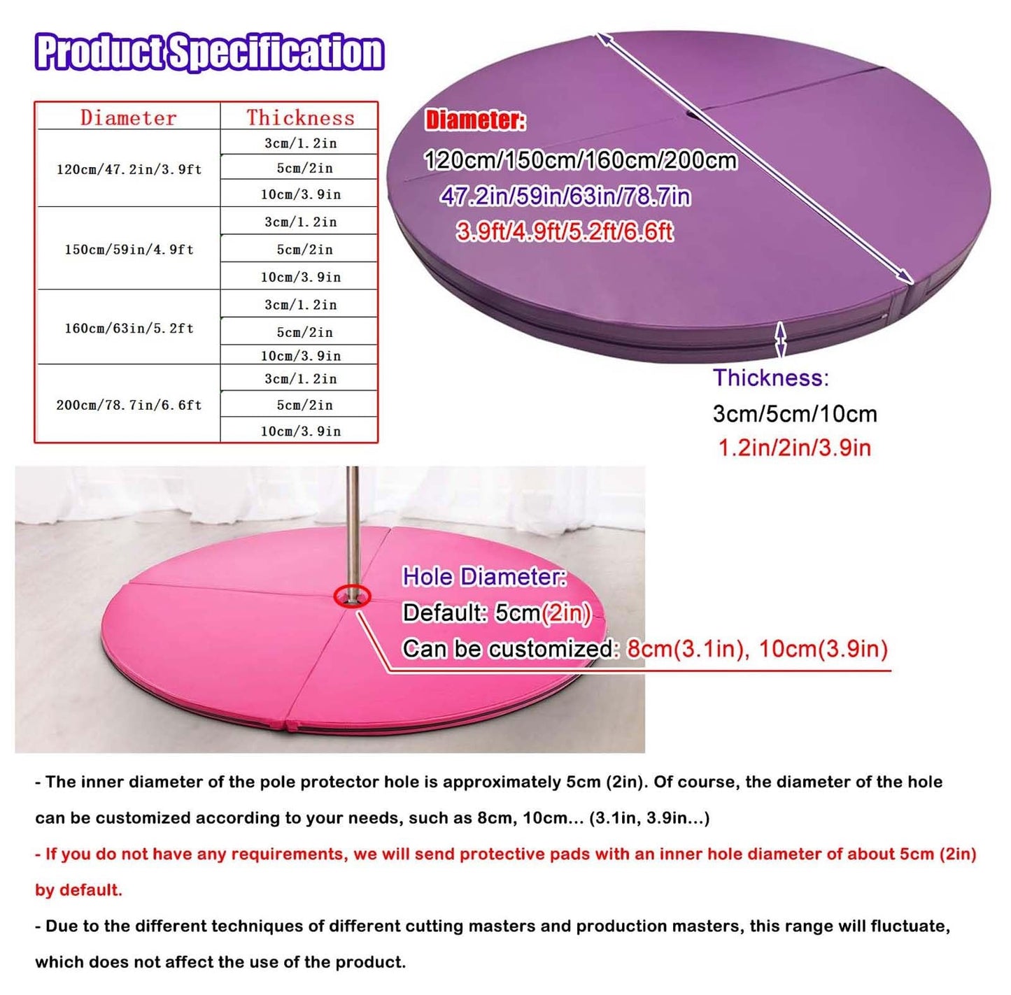 TGBHM Circular Pole Crash Mat Fitness Dance Pole Mats, Black Foldable Gymnastic Yoga Dance Mat, Thick Epe Foam Crash Pad Exercise Shock Absorption Cushion,200cmx5cm