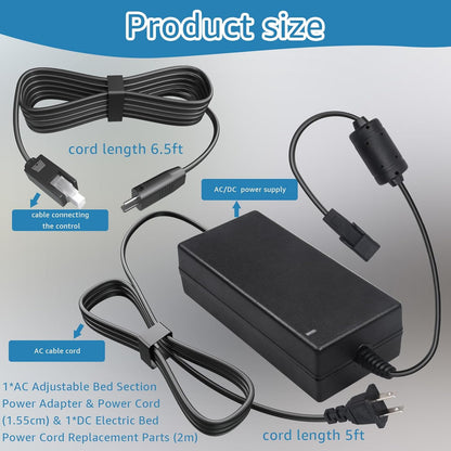 Sigely Adjustable Bed Base Input Power Supply, 2-Piece Power Adapter Set for Electric Bed Replacement