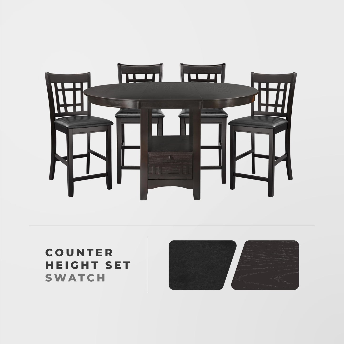 Lexicon Meyer 5 Piece Counter Height Dining Table Set, Extendable Counter Height Dining Room Set for 4, Including 1 Round Kitchen Table and 4 Lattice Back Chairs, Dark Cherry