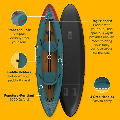 Retrospec Coaster Single & Tandem Inflatable Kayak for Adults - Blow Up Kayak, 220 & 440lb Capacity, Portable Lightweight Kayak with Paddle, Pump & Carry Bag