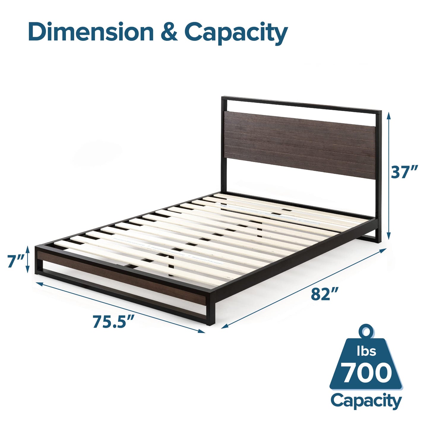 Zinus Suzanne Bamboo and Metal Platform Bed Frame, 7-Inch Low Profile, Solid Steel Construction, No Box Spring Needed, Wood Slat Support, Easy Assembly, Grey Wash, King