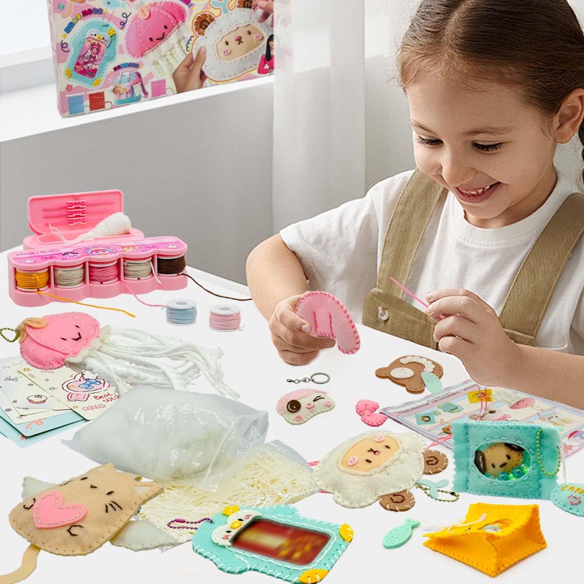 Ferberbears Flet Sewing Kit for Kids Arts and DIY Crafts Kit for Girls Handmade Animal Hanging Charms Beginner 8-10-12 Birthday Gift