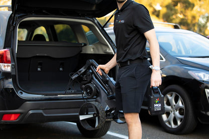 MGI Zip Navigator All Terrain Electric Golf Cart - 36 Hole Battery - Remote Control - Accessories Included (Drink, Umbrella, & GPS-Phone Holer), Gloss Black-Matte Black