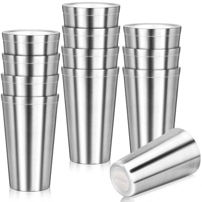 Offiper Stainless Steel Cups, 16 oz Insulated Tumbler, 12 Pack Double Wall Unbreakable Stackable Water Tumblers Insulated Metal Cup Premium Drinking Glasses for Travel Camping Home Outdoor