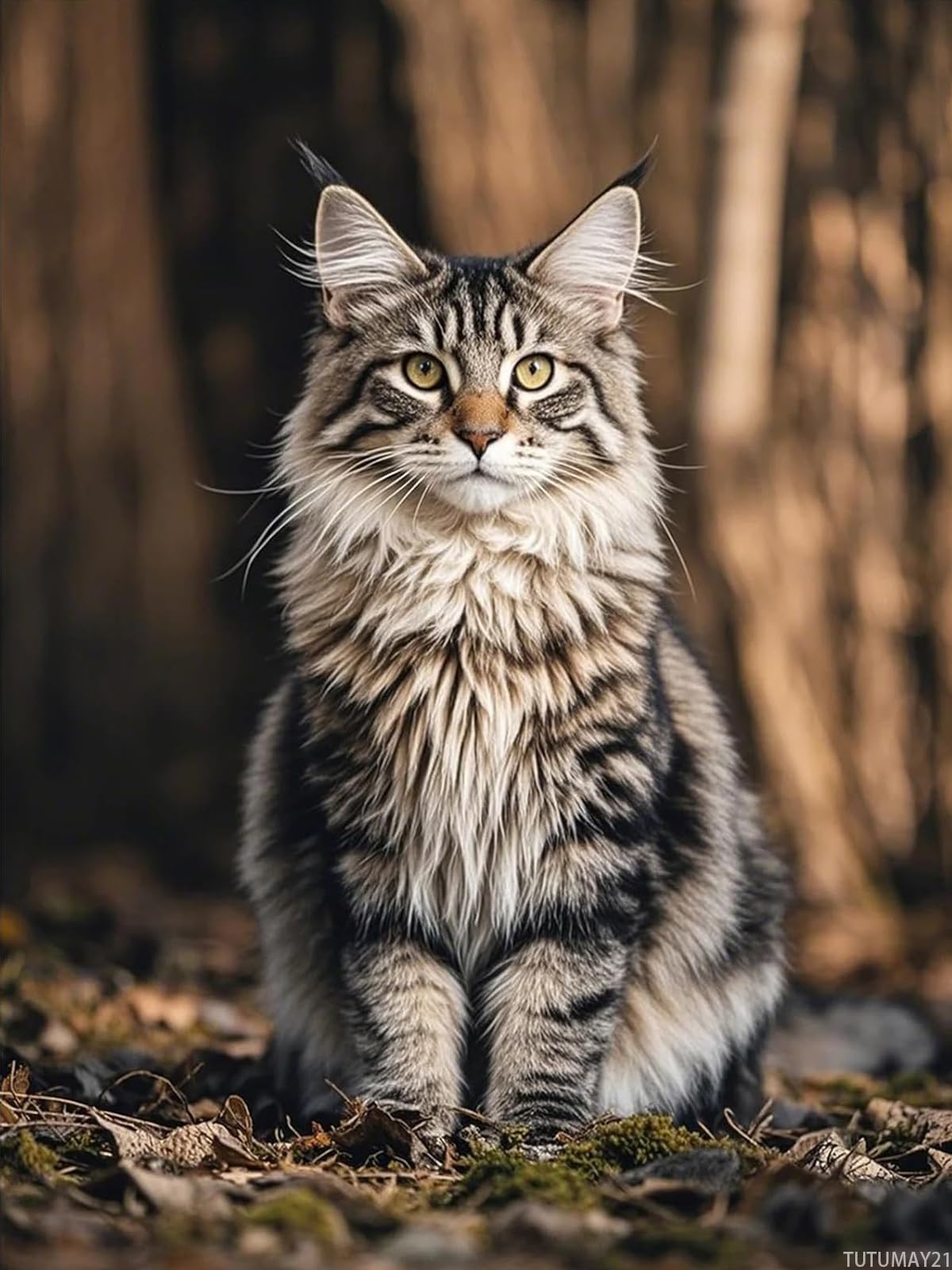 TUTUMAY21 Maine Coon Cat Kitten Diamond Painting DIY Kit 5D Diamond Art Full Round Drill Beads by Number Stitch Handmade Arts and Crafts for Living Room Home Wall Decor 12x16 inch / 30x40cm
