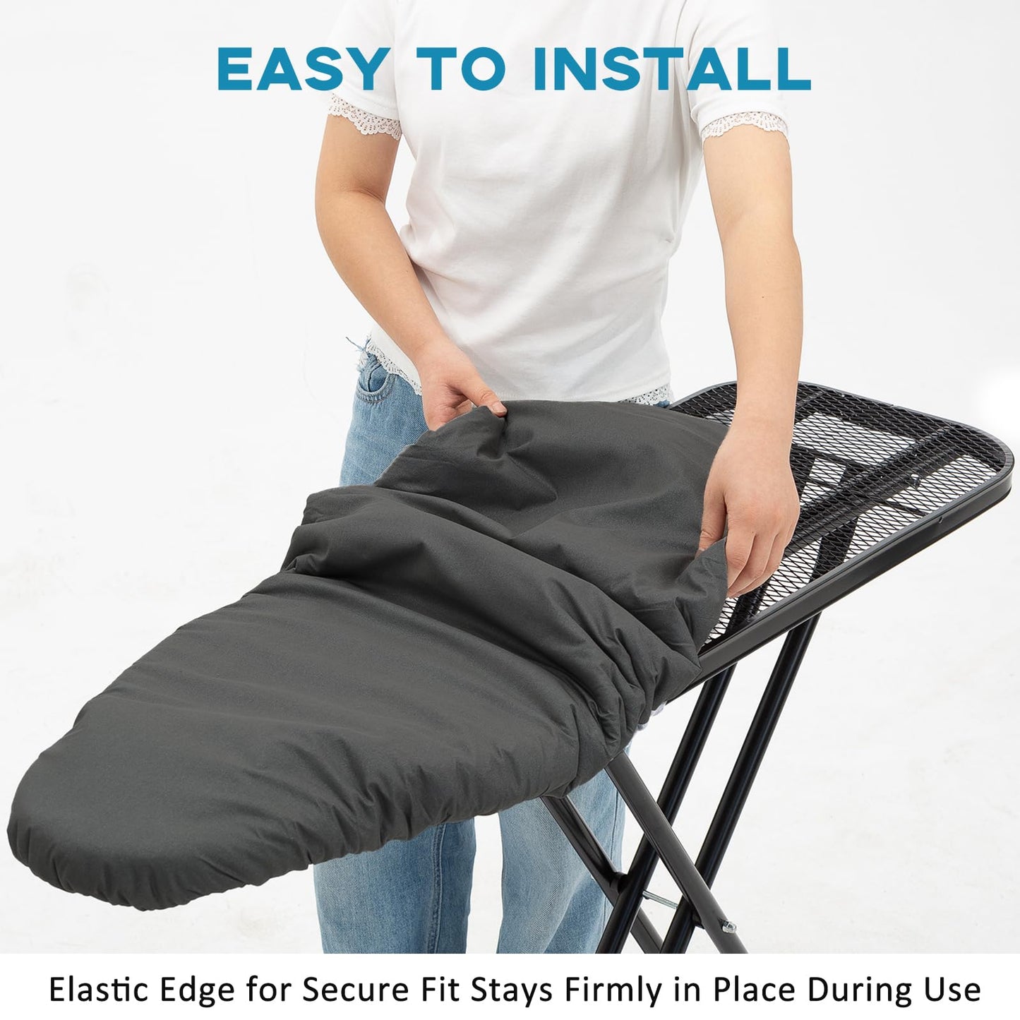 Iron Board Cover with Padding, RAINHOL Extra Thick Heavy Duty Aluminum Coated Ironing Board Cover, Scorch and Stain Resistant, Elastic Edge, Standard Size 15"x54", Black