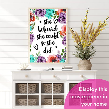 Modern Merch Inspirational Diamond Art for Adults DIY Motivational Quote Wall Art Floral 5D Diamond Painting for Adults, Flowers Cross Stitch Gem Art, Round Drill 12x16