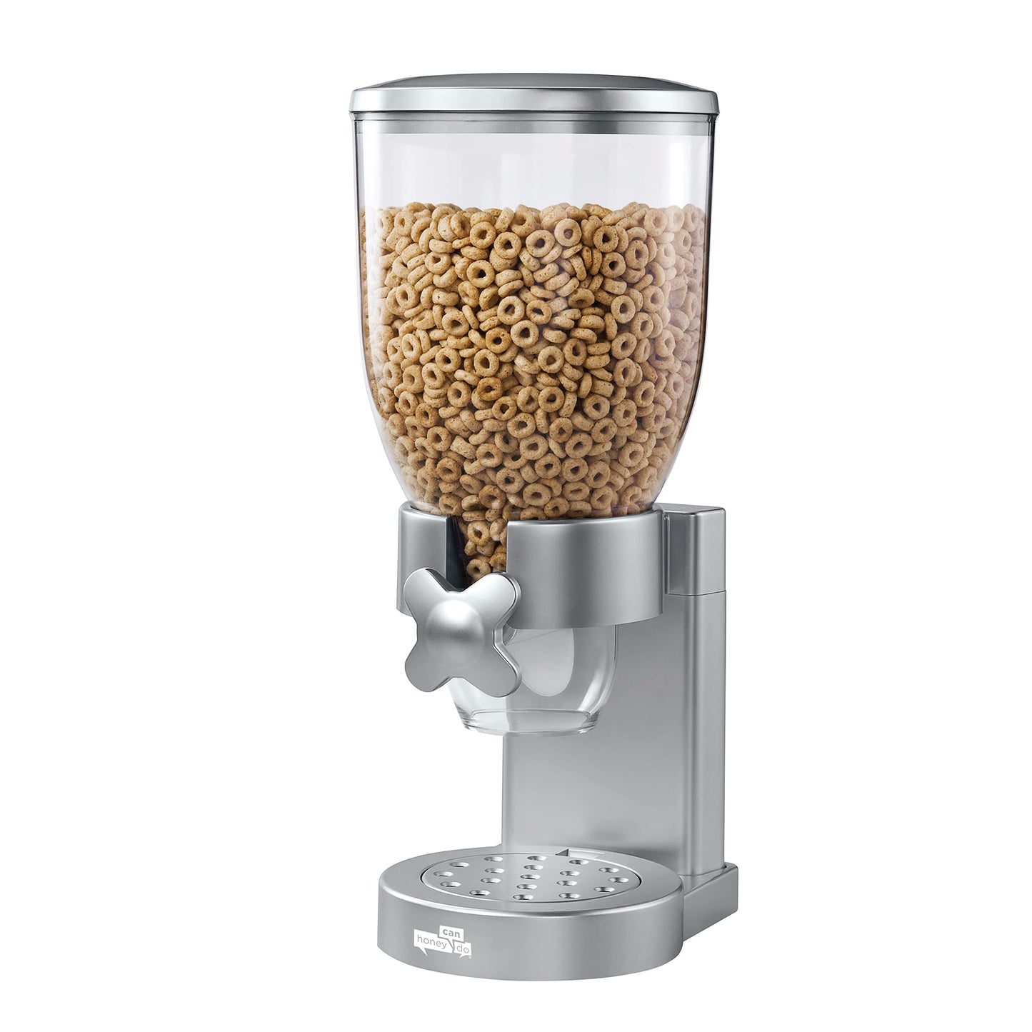 Honey-Can-Do Zevro Indispensable Single Dry Food Dispenser – Countertop Cereal Dispenser with Portion Control, 17.5 oz Capacity, Airtight BPA-Free Food Storage, Silver