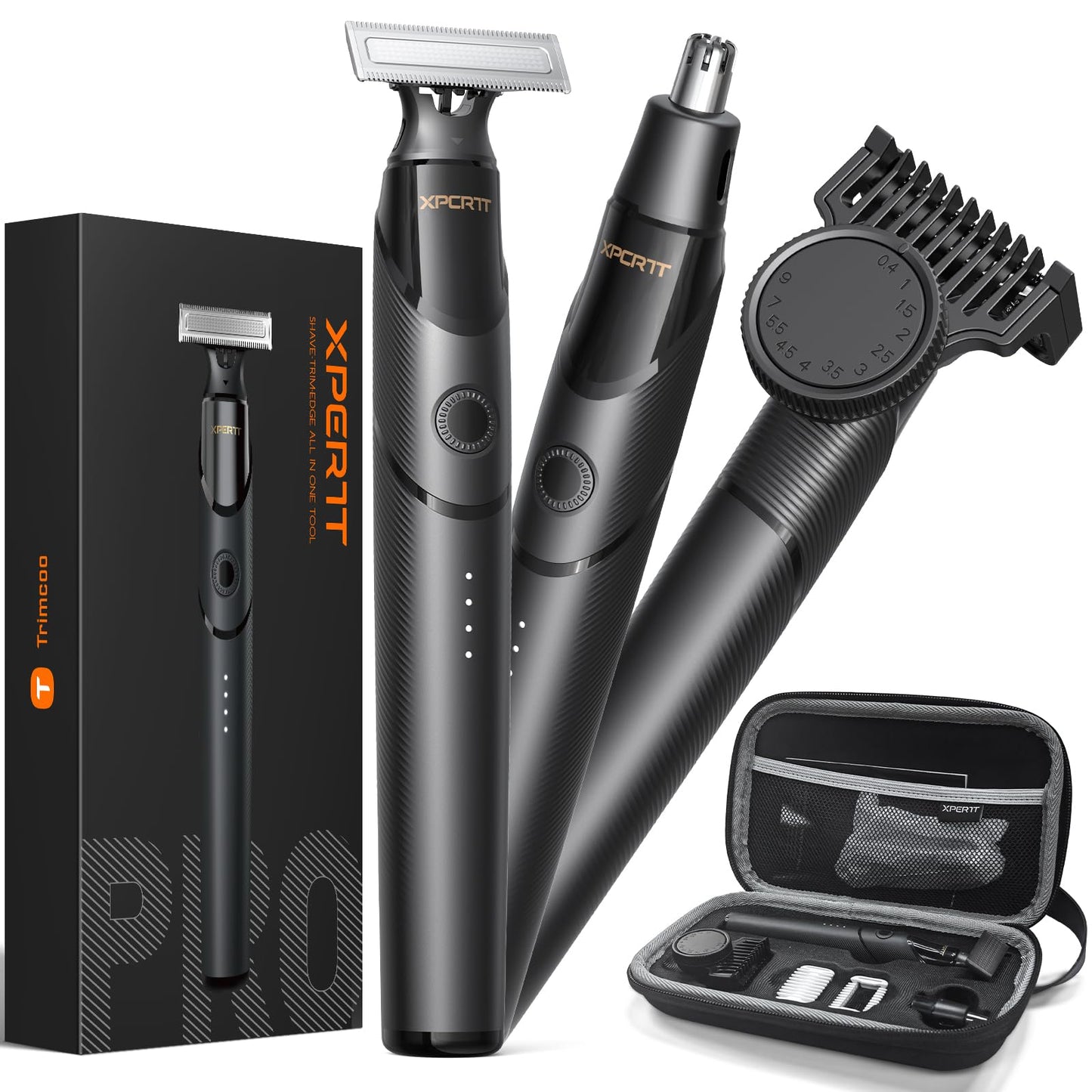 [2025 Upgraded Beard & Body Hair Trimmer for Men [All-in-One] USB-C Fast Charging, Groin & Ball Hair Painless Electric Shaver, Travel Razors, Waterproof Wet/Dry Groomer, Black(Lite)