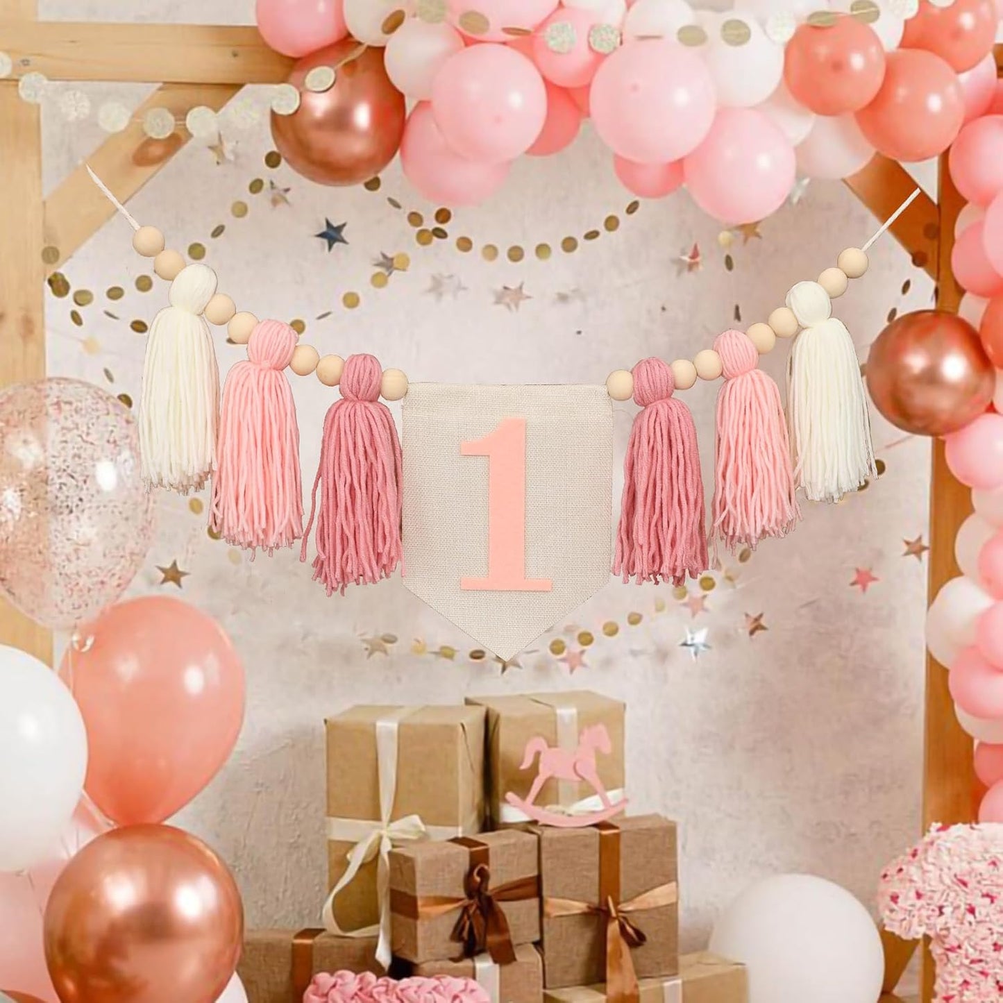 1st 1 Boho Pink Handmade Birthday High Chair Banner First Highchair Banner For Baby Girls Wild One Wall Hangings Wood