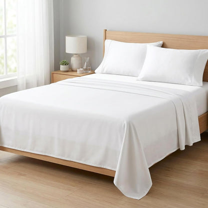 Beckham Hotel Collection Queen Sheets Set - 100% Cotton Sateen, Silky Soft, 16” Deep Pocket, White