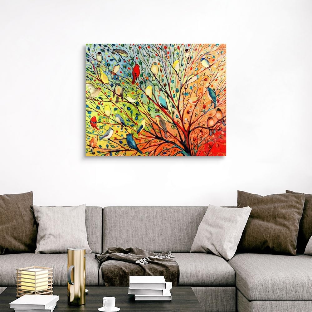 CANVAS ON DEMAND Twenty Seven Birds Canvas Wall Art Print by Jennifer Lommers, Home Decor, Bird, Wildlife Artwork,45" x36in