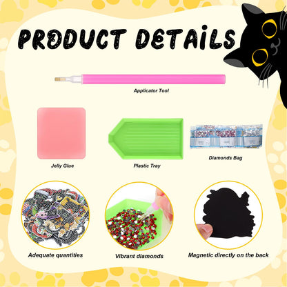 Liliaafar 30 Pcs Diamond Painting Magnets Set Diamond Art Magnets for Fridge Refrigerator Magnetic Stickers for DIY Crafts 5d Rhinestones Gem Art Painting Kits for Adults Beginners(Black Cat)