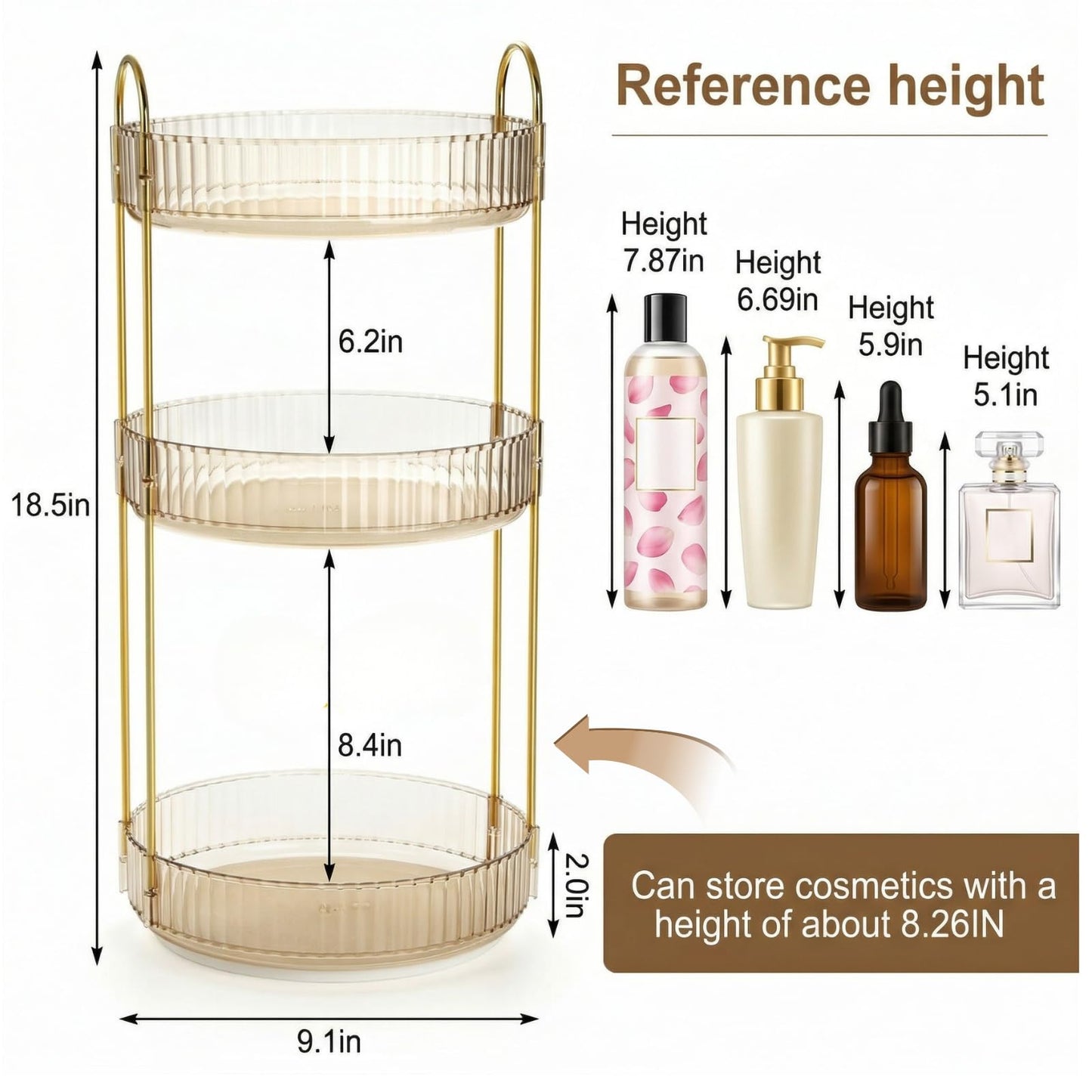 Cididu 360 Rotating Makeup Organizer, 3 Tiers Plastic Bathroom Spinning Holder Rack, Round Lazy Susan Organizer, Large Capacity Countertop Shelf for Cosmetics, Perfume, Skincare, Spice, Toiletries