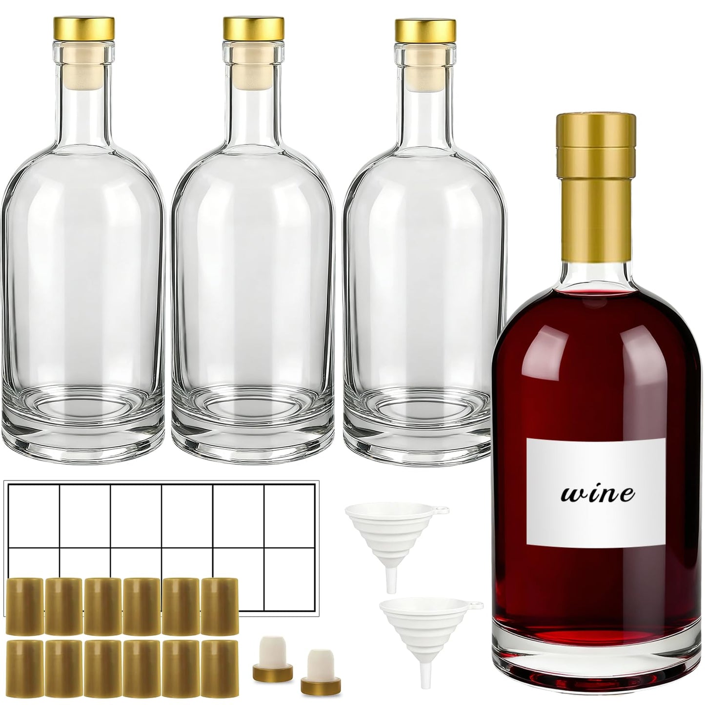 TBWIND 750ml Clear Glass Liquor Bottles with Cork, 4 Pack 25 oz Clear Empty Bottles, Thick Heavy Base Airtight Wine Bottles for Beverages, Liquor, Whiskey, Oil, Vinegar, Wedding Favors & Crafts