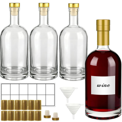 TBWIND 750ml Clear Glass Liquor Bottles with Cork, 4 Pack 25 oz Clear Empty Bottles, Thick Heavy Base Airtight Wine Bottles for Beverages, Liquor, Whiskey, Oil, Vinegar, Wedding Favors & Crafts
