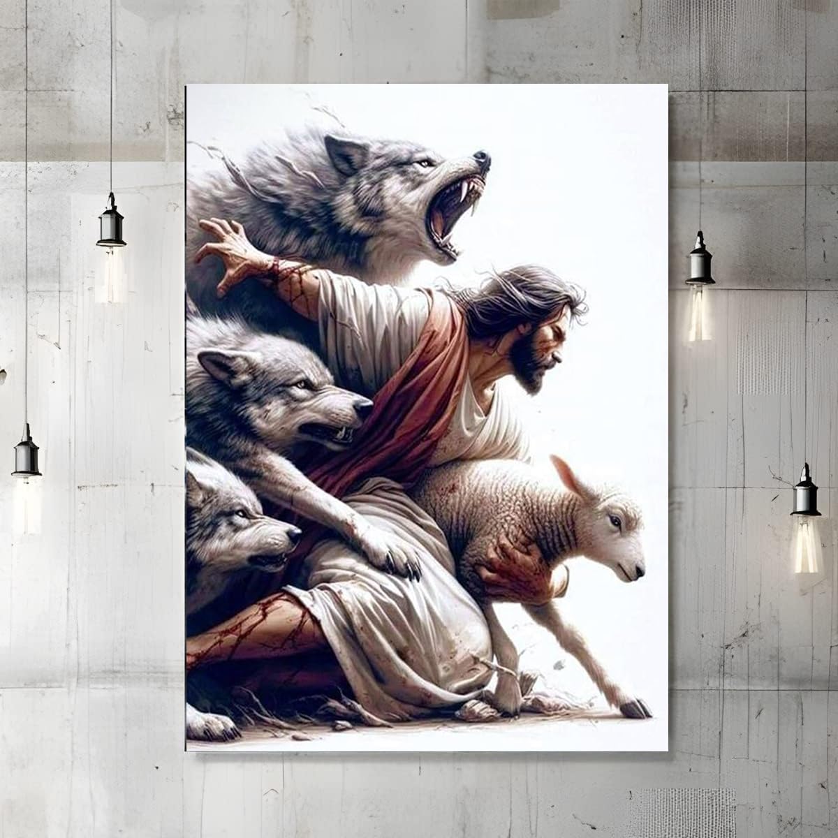 YIMORE 5D DIY Diamond Art Painting Kits Christ Jesus Wolf and Lamb 16X20 inches for Adults ，Full Round Drill Rhinestone Embroidery for Home Wall Decor