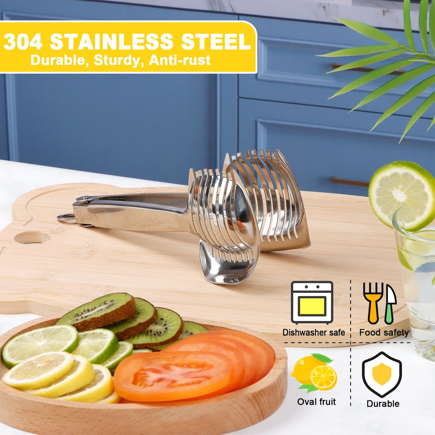 KAYCROWN Tomato Slicer Holder with Paring Knife Set, Stainless Steel Lemon Slicer Cutter for Slicing, Onion Holder for Slicing, Vegetable Cutter for Tomato, Lemon
