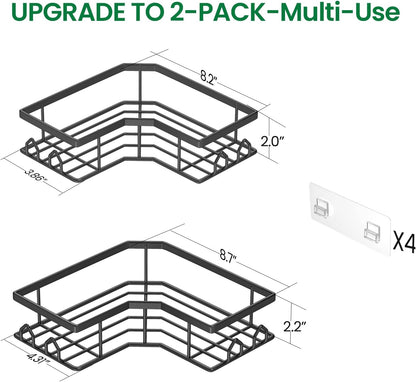 Skiennix Adhesive Shower Caddy - Rustproof Stainless Steel Corner Organizer | 2 Pack with Large Capacity