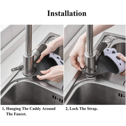 UNIKON 2 Pack Sink Caddy Sponge Holder Organizer, Hanging Kitchen Adjustable Strap Faucet Caddy, White