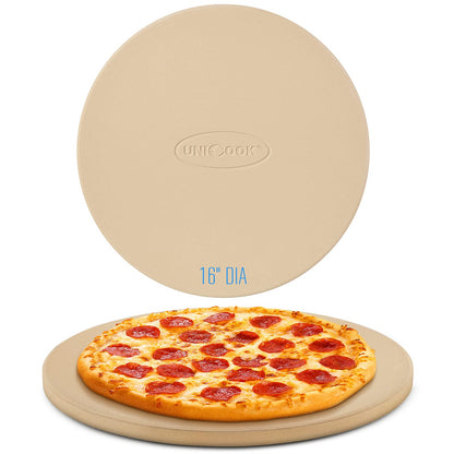 Unicook 16 Inch Round Pizza Stone, Heavy Duty Cordierite Bread Baking Stone for Oven and Grill, Thermal Shock Resistant, Ideal for Baking Crisp Crust Pizza, Bread and More, Includes Scraper