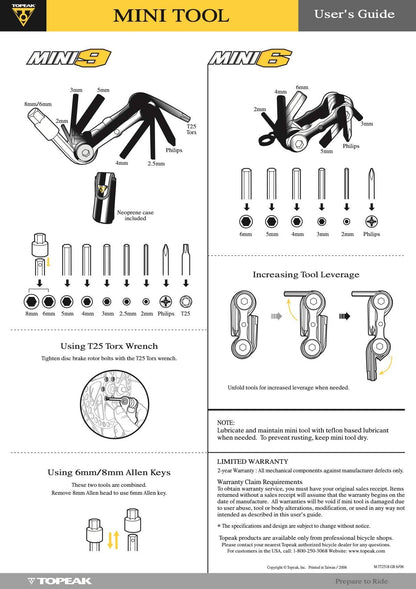 Topeak The Mini 9-Function Bicycle Tool - TT2409 , Black/Silver, L x W x H ﻿﻿﻿﻿6.6 x 3.1 x 2cm / 2.6” x 1.2” x 0.8”