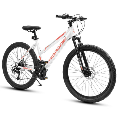 Ecarpat Women's Mountain Bike 26 Inch Wheels, 21-Speed Trail Commuter City Mountain Bikes, 17" Carbon Steel Frame Female Bicycles Disc Brakes Front Fork, White
