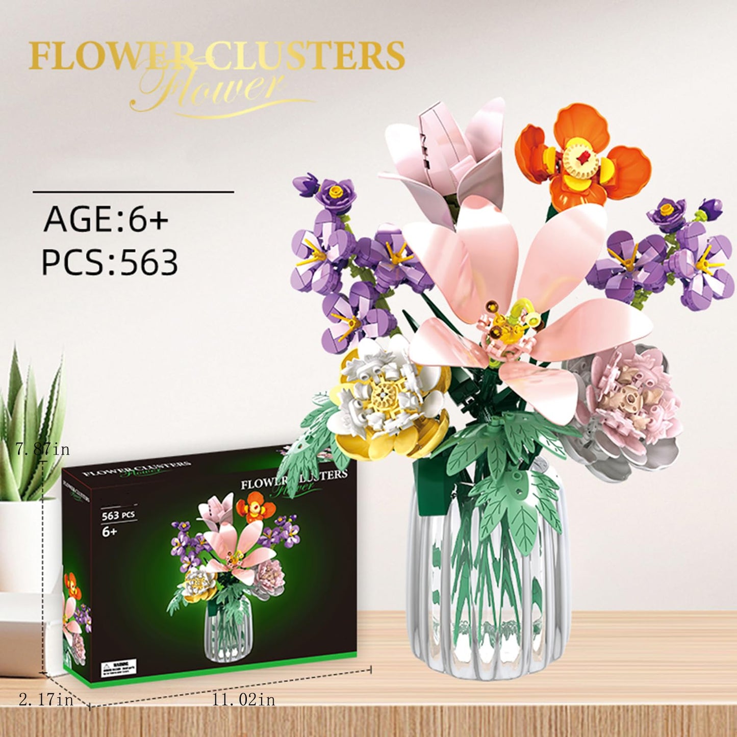 hhohio Flower Lily Building Blocks Bouquet Set, DIY Floral Arrangement Kit, Artificial Flowers Creative Decor for Home, Ideal Gift for Adults & Kids 563pcs (No Vase)