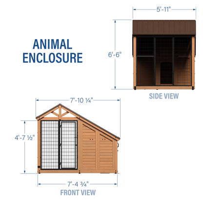 Backyard Discovery 7' x 5' Waggin' Retreat Cedar Wood Large Dog Kennel with Galvanized Steel Roof, Feeding Door, Doghouse Back Door, Water and Food Tray, Secure Lock Gate for Safe Outdoor Pet Shelter