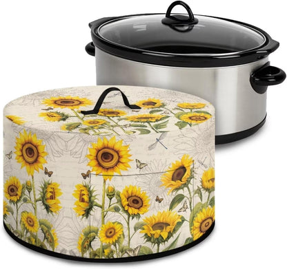 Kitchen Appliance Dust Covers for 6 7 8 Quart Slow Cooker, Sunflower Butterfly Oval Design, Pocket for Clean Kitchen