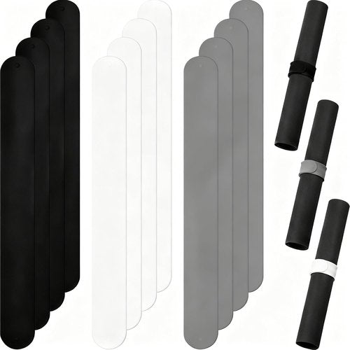 Charniol Wrapping Paper Roll Holder - 12-Piece Silicone Covered Metal Strips | 1 x 9 Inch Stabilizer (Black, White, Gray)