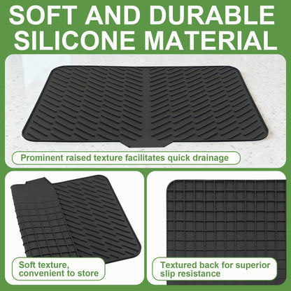LKYLIVE Silicone Drying Mat, 23"X17" With Built-in Drain Lip,Heat-Resistant,Eco-friendly,Hygienic Drying Pad,Leak-Proof and Non-Slip,Silicone Dish Drying Mat for Kitchen Counter or Sink（Black 23X17）